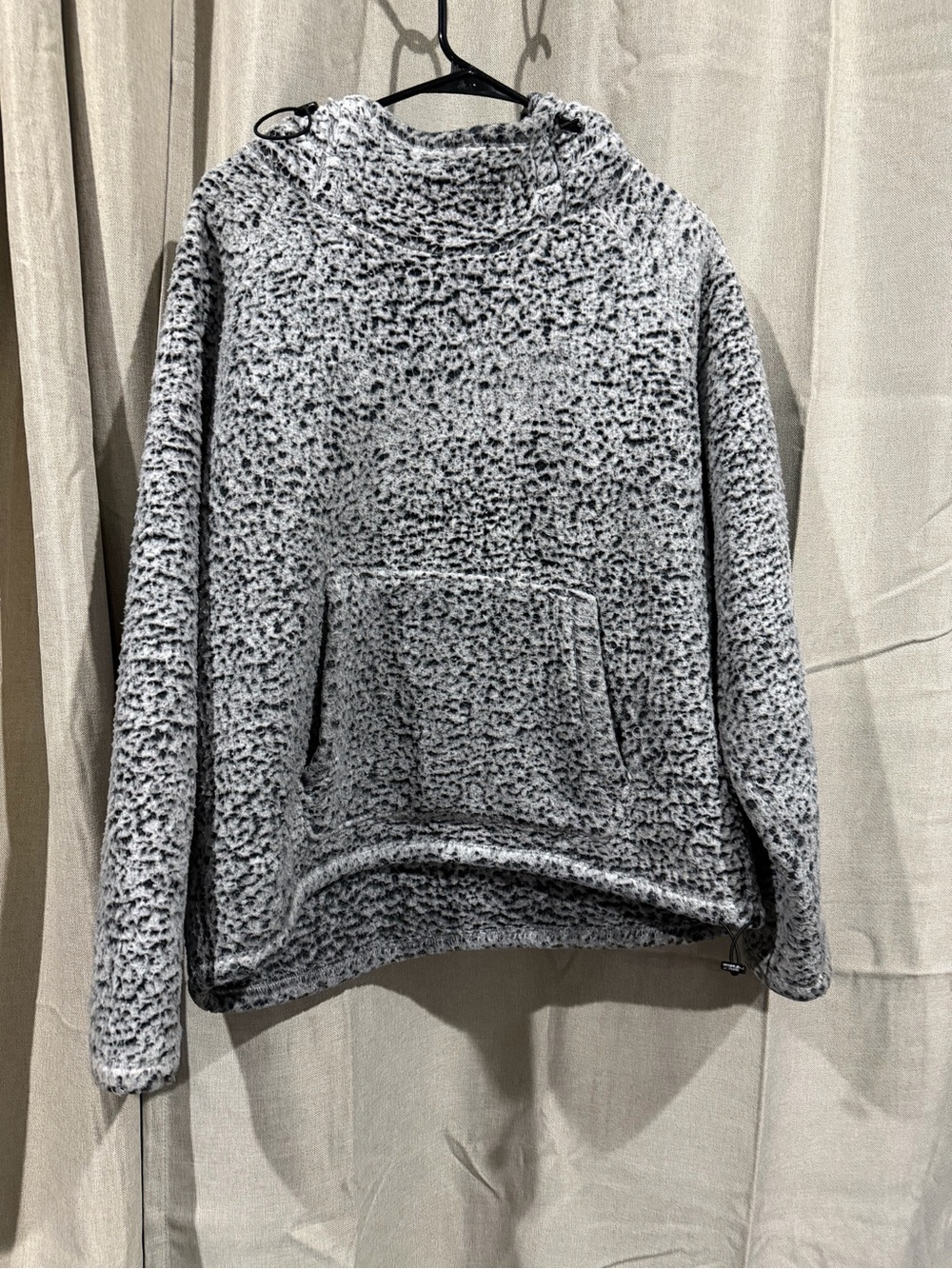 PINK Victoria’s Secret Sherpa Fleece Hoodie Gray Black Pullover Large